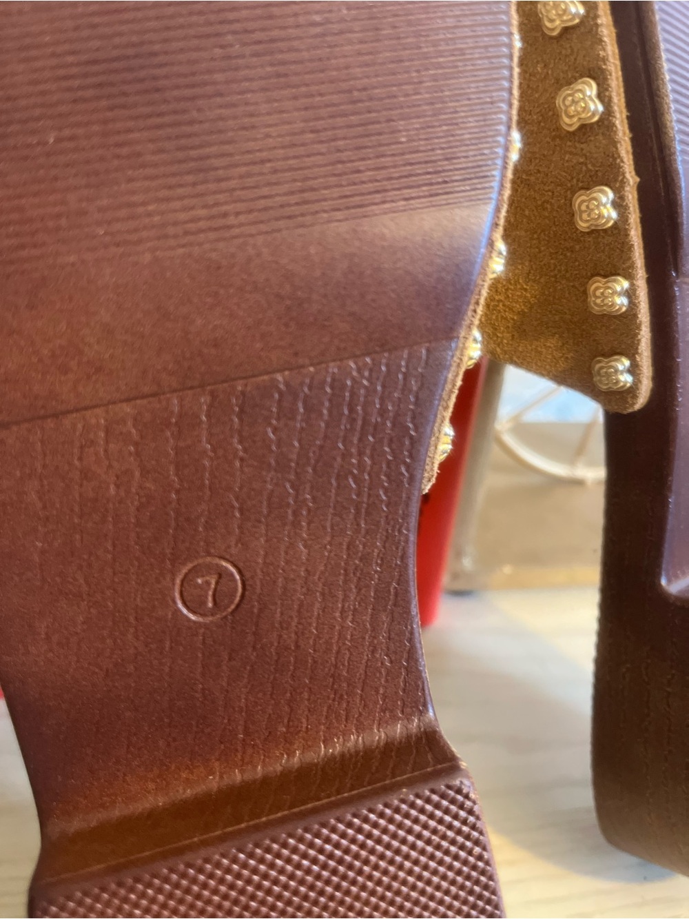 Splendid Tan Suede Slide Mules with Gold Stud Accents - Picture 4 of 8